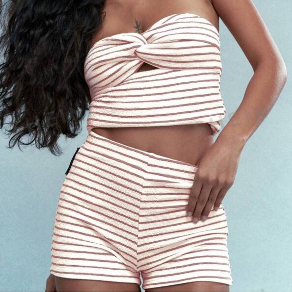 pink striped terry set